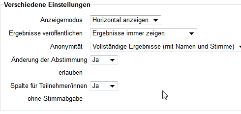 Verschieden einstellungen