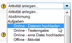 Aktivität Aufgabe auswählen