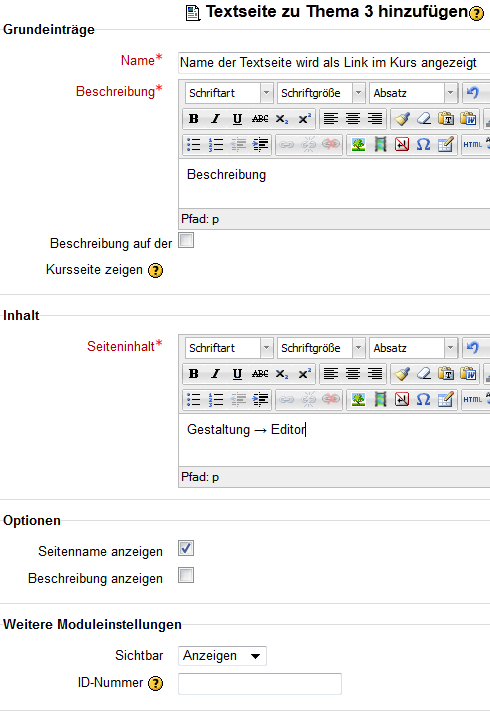 Texteinstellungen