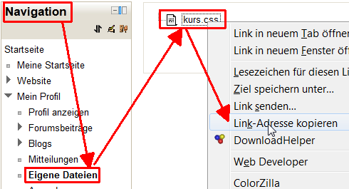 Kurs.css hochladen