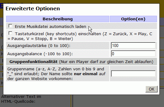 code generator erweiterte optionen